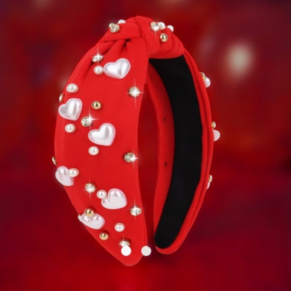 Valentine Heart Headband Pearl hearts & crystals Headband NEW Boutique